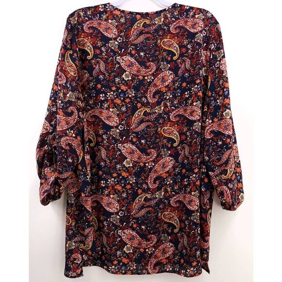 Terra & Sky Floral Paisley V-Neck Boho Blouse, Size 1X - Picture 2 of 9